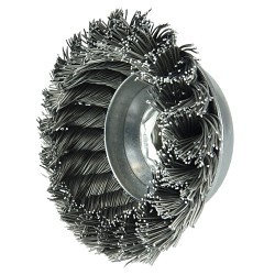Weiler® 13156 Cup Brush, 3-1/2 in Brush Dia, 5/8-11 UNC in Arbor Hole, 0.023 in Filament/Wire Diameter, Knot Wire, Steel Fill