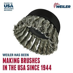Weiler® 13258 Cup Brush, 2-3/4 in Brush Dia, 5/8-11 UNC in Arbor Hole, 0.02 in Filament/Wire Diameter, Knot Wire, Stainless Steel Fill