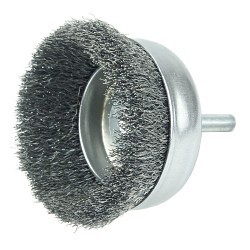 Weiler® 14315 Cup Brush, 2-1/2 in Brush Dia, 0.008 in Filament/Wire Diameter, Crimped Wire, Steel Fill