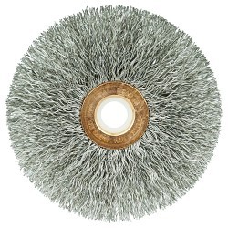 Weiler® 16963 Wheel Brush, 3 in Brush Dia, 5/8 in Face Width, 0.0118 in Filament/Wire Diameter, Crimped Wire, 1/2 to 3/8 in Arbor Hole