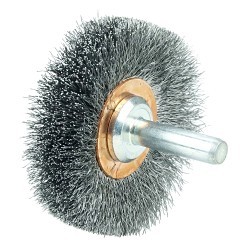 Weiler® 17610 Narrow Face Wheel, 2 in Brush Dia, 3/8 in Face Width, 0.0118 in Filament/Wire Diameter, Crimped Wire