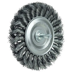 Weiler® 17689 Stem-Mounted Wheel, 4 in Brush Dia, 1/2 in Face Width, 0.02 in Filament/Wire Diameter, Knot Wire