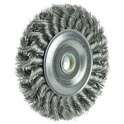 Weiler® 17691 Stem-Mounted Wheel, 4 in Brush Dia, 1/2 in Face Width, 0.014 in Filament/Wire Diameter, Knot Wire