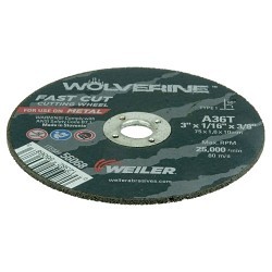 Weiler® Wolverine™ 56068 Cut-Off Wheel, 3 in Wheel Dia, 1/16 in Wheel Thickness, 3/8 in Center Hole, 36 Grit, Aluminum Oxide Abrasive