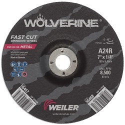 Weiler® Wolverine™ 56467 Grinding Wheel, 7 in Wheel Dia, 1/4 in Wheel Thickness, 7/8 in Center Hole, 24 Grit, Aluminum Oxide Abrasive