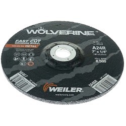 Weiler® Wolverine™ 56467 Grinding Wheel, 7 in Wheel Dia, 1/4 in Wheel Thickness, 7/8 in Center Hole, 24 Grit, Aluminum Oxide Abrasive