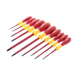 Wiha® Wiha® 32093 Screwdriver Set, 10 Piece, No ESD-Safe, Yes Insulated, No Magnetized Tip, #1, #2, #3, 1/4 in, 1/8 in, 3/16 in, 3/32 in, 9/64 in, Phillips #0, Slotted 5/64 in Screwdriver Types Included, Steel, Black Oxide