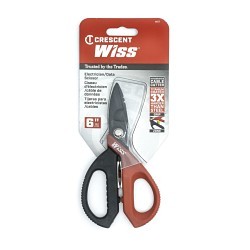 CRESCENT Wiss® W5T Electrician's Data Scissor, 2-7/8 in L of Cut, 6-3/8 in OAL, Serrated Edge, Steel Blade, Ambidextrous Hand