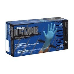 Ambi-dex® Octane 63-230PF/XL Disposable Liquidproof Gloves, X-Large, #10, Nitrile, Blue, Textured, Roll Beaded Cuff, Powder Free, 9.4 in Length, 3 mil Thickness