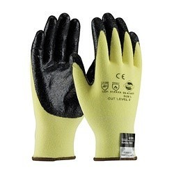 G-Tek® KEV™ 09-K1450/XL Cut Resistant Gloves, Medium Weight Unisex, X-Large, #10, Nitrile Coating, Kevlar®/Lycra® Fiber, Black/Yellow, Seamless/Smooth Grip Style, Kevlar® Lining, Elastic/Knit Wrist Cuff, 9.8 in Length, ANSI Cut-Resistance Level: A2