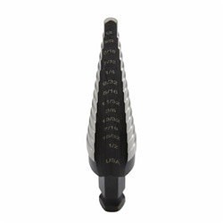 Irwin® Unibit® 10231 Step Drill Bit, 1/8 in Dia Min Hole, 1/2 in Dia Max Hole, 13 Steps, HSS, 13 Hole Sizes, 1/4 in Shank
