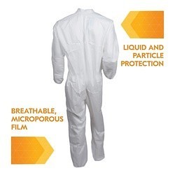 KleenGuard™ 44304 A40 Liquid Particle Protection Disposable Coverall, Unisex, XL, White, Microporous Film Laminate, 26-1/2 in Chest, 38-1/2 in L Inseam