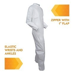 KleenGuard™ 46103 A30 Breathable Disposable Coverall, L, White, SMS Fabric, 28-1/4 in Chest, 40 in L Inseam