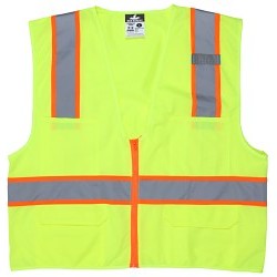 MCR Safety SURVMLX2 Safety Vest, 2X-Large, Hi-Viz Fluorescent Lime Orange, 3" Silver Reflective Stripes, Polyester Mesh, Zipper Front Closure, 6 Pockets, Class 2, ANSI/ISEA 107, Type R