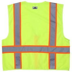 MCR Safety SURVMLX2 Safety Vest, 2X-Large, Hi-Viz Fluorescent Lime Orange, 3" Silver Reflective Stripes, Polyester Mesh, Zipper Front Closure, 6 Pockets, Class 2, ANSI/ISEA 107, Type R