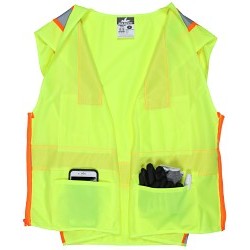 MCR Safety SURVMLX2 Safety Vest, 2X-Large, Hi-Viz Fluorescent Lime Orange, 3" Silver Reflective Stripes, Polyester Mesh, Zipper Front Closure, 6 Pockets, Class 2, ANSI/ISEA 107, Type R